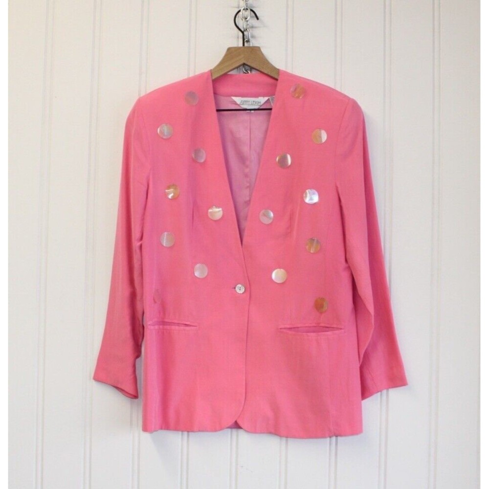 Sunny Leigh Rare Vintage 100% Silk 90s‎ Hot Pink Barbiecore Blazer Size Small S